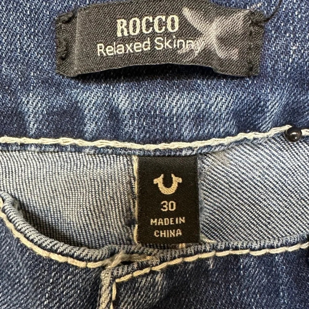 True Religion Rocco Big T Flap Pocket Jeans M Size 30 Contrast Stitch Horseshoe